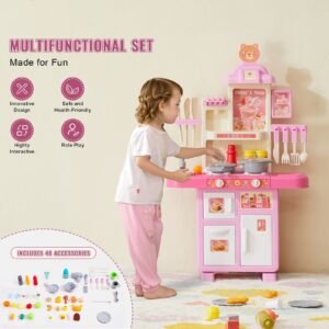kids kitchen playset toddler kitchen with cooking stove with steam sounds and lights play kitchen set with 48 pcs cooking accessory set for toddlers preschoolers children ages 3 5 pink 1.jpg