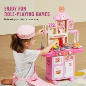 kids kitchen playset toddler kitchen with cooking stove with steam sounds and lights play kitchen set with 48 pcs cooking accessory set for toddlers preschoolers children ages 3 5 pink 5.jpg