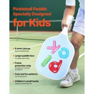 kids pickleball paddle lightweight youth pickleball paddle with small grip and cute pattern fiberglass pickle ball racket honeycomb core child size for kids youth boys girls 1.jpg