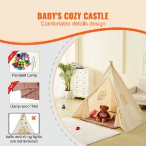 kids play tent teepee tent for kids 1 5 years old tent for kids with windows for indoor and outdoor toddler tent with mat and plush decorative balls for boys and girls beige 1.jpg
