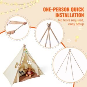 kids play tent teepee tent for kids 1 5 years old tent for kids with windows for indoor and outdoor toddler tent with mat and plush decorative balls for boys and girls beige 4.jpg