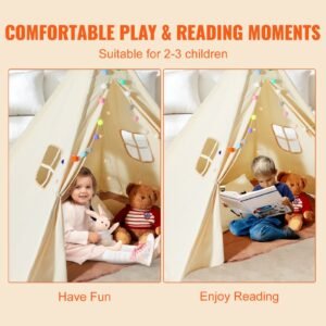 kids play tent teepee tent for kids 1 5 years old tent for kids with windows for indoor and outdoor toddler tent with mat and plush decorative balls for boys and girls beige 5.jpg