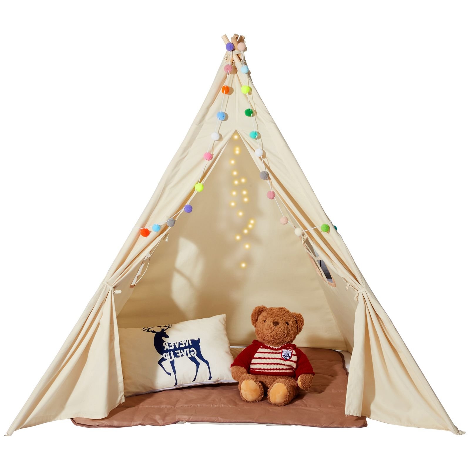 kids play tent teepee tent for kids 1 5 years old tent for kids with windows for indoor and outdoor toddler tent with mat and plush decorative balls for boys and girls beige.jpg