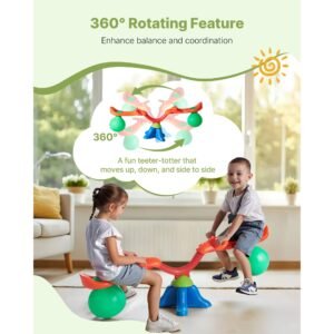 kids seesaw 55 lbs load capacity per seat sit and spin teeter totter with handles kids outdoor playground equipment swiveling 360 degrees rotating for children aged 3 multi colored 3.jpg