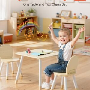 kids table and 2 chairs set toddler table and chair set with rounded edge design graffiti desktop wooden desk for art craft reading learning drawing classroomdaycarehome burlywood 1.jpg