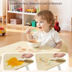 kids table and 2 chairs set toddler table and chair set with rounded edge design graffiti desktop wooden desk for art craft reading learning drawing classroomdaycarehome burlywood 4.jpg