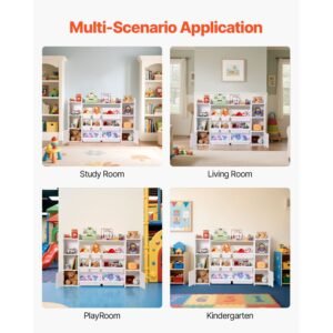 kids toy storage and bookshelf 4 tier large toy storage organizer with 8 flexible plastic bins kids cubby cabinet with bookshelf for study room bedroom playroom classroom nursery white 3.jpg