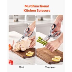 kitchen scissors durable stainless steel kitchen shears with protective sheath heavy duty cooking shears soft grip comfort handle kitchen utensil for cutting meat food fish poultry grey 1.jpg