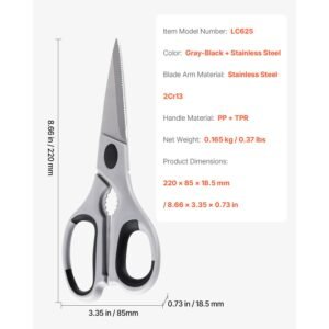 kitchen scissors durable stainless steel kitchen shears with protective sheath heavy duty cooking shears soft grip comfort handle kitchen utensil for cutting meat food fish poultry grey 3.jpg