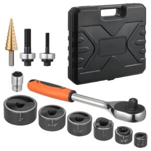 Knockout Punch Set, 1/2 to 2 inch SLUG-Buster Ratchet Knockout Set, Ratchet Wrench Knockouts Punch Sets for Aluminum, Mild steel, Fiberglass, Plastics, 6 Die Sizes, 40Cr Steel Ko Tool Kit