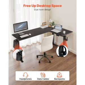 l shaped desk, electric adjustable height corner gaming desk with dual hooks, heavy duty carbon steel l shaped computer table with power outlets for home and office, easy to assemble, black
