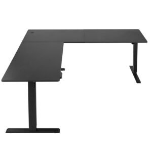 L Shaped Desk, Electric Adjustable Height Corner Gaming Desk with Dual Hooks, Heavy Duty Carbon Steel L-Shaped Computer Table with Power Outlets for Home, Office, Study, Easy to Assemble, Black