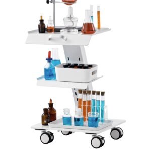 Lab Trolley, 3-Layer Rolling Lab Cart, Metal Mobile Trolley with Swivel Wheels, Tray Rolling Clinic Cart 220 lbs Weight Capacity, for Lab, Clinic, Beauty and Salon