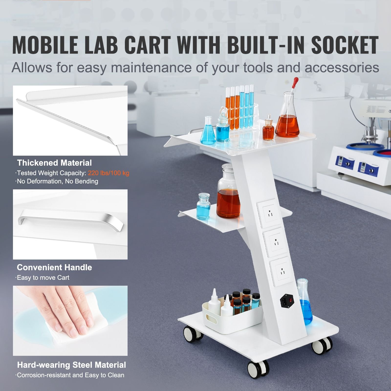 lab trolley rolling lab cart with built in socket 3 layer metal mobile trolley tray rolling clinic cart with swivel wheels 220 lbs weight capacity for lab clinic beauty and salon.jpg
