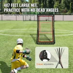 Lacrosse Rebounder for Backyard, 4x7 Ft Volleyball Bounce Back Net, Pitchback Throwback Baseball Softball Return Training Screen, Adjustable Angle Shooting Practice Training Wall with Target