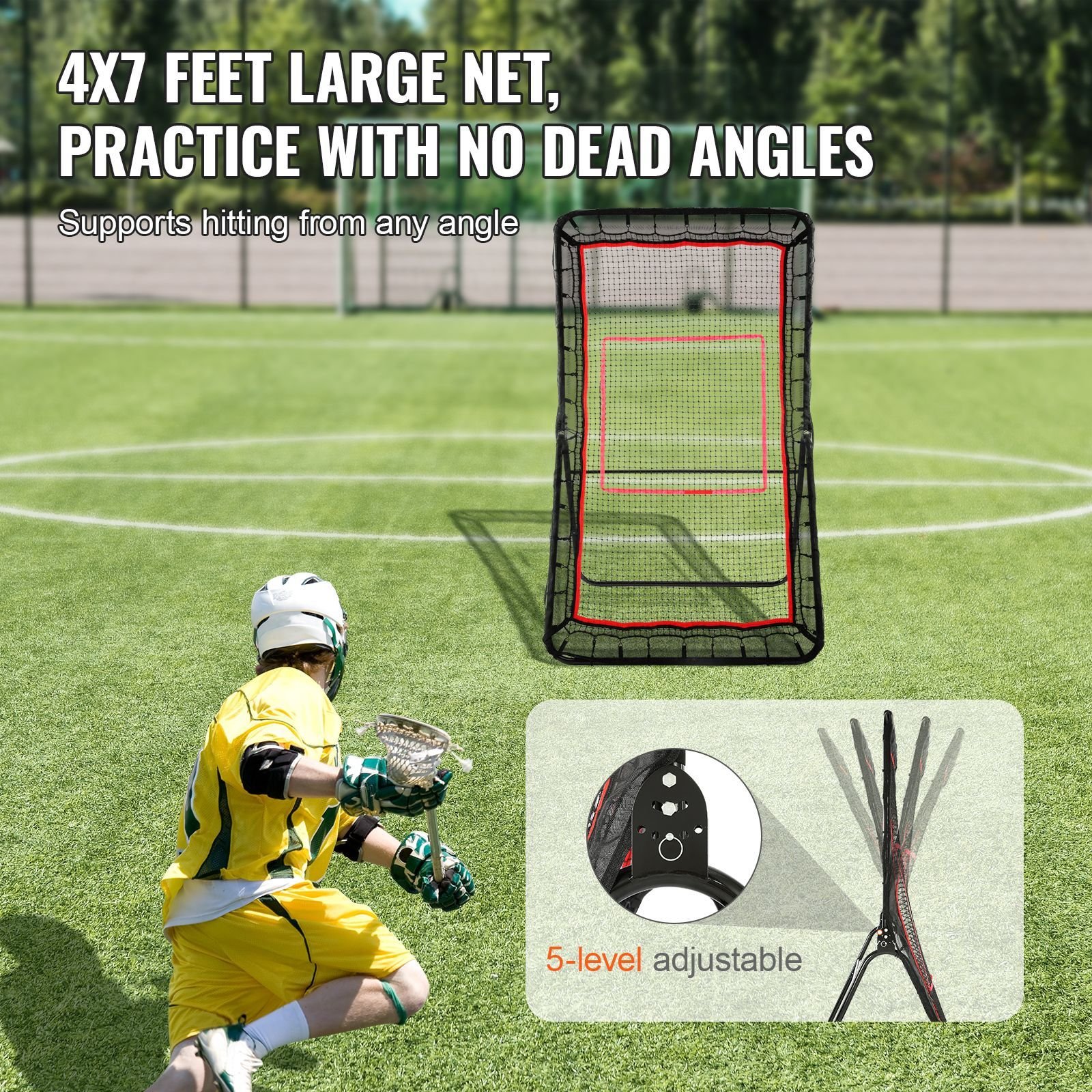 lacrosse rebounder for backyard, 4x7 ft volleyball bounce back net, pitchback throwback baseball softball return training screen, adjustable angle shooting practice training wall with target