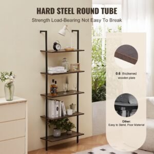 ladder shelf 5 tier bookshelf 24x118in open wall mounted ladder shelf with metal framestorage rack sundries holder for kitchen bedroom bathroom living room black 2.jpg