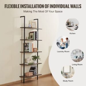 ladder shelf 5 tier bookshelf 24x118in open wall mounted ladder shelf with metal framestorage rack sundries holder for kitchen bedroom bathroom living room black 3.jpg