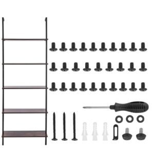 Ladder Shelf, 5-Tier Bookshelf 24x11.8in, Open Wall-Mounted Ladder Shelf with Metal Frame,Storage Rack Sundries Holder for Kitchen Bedroom Bathroom Living Room, Black