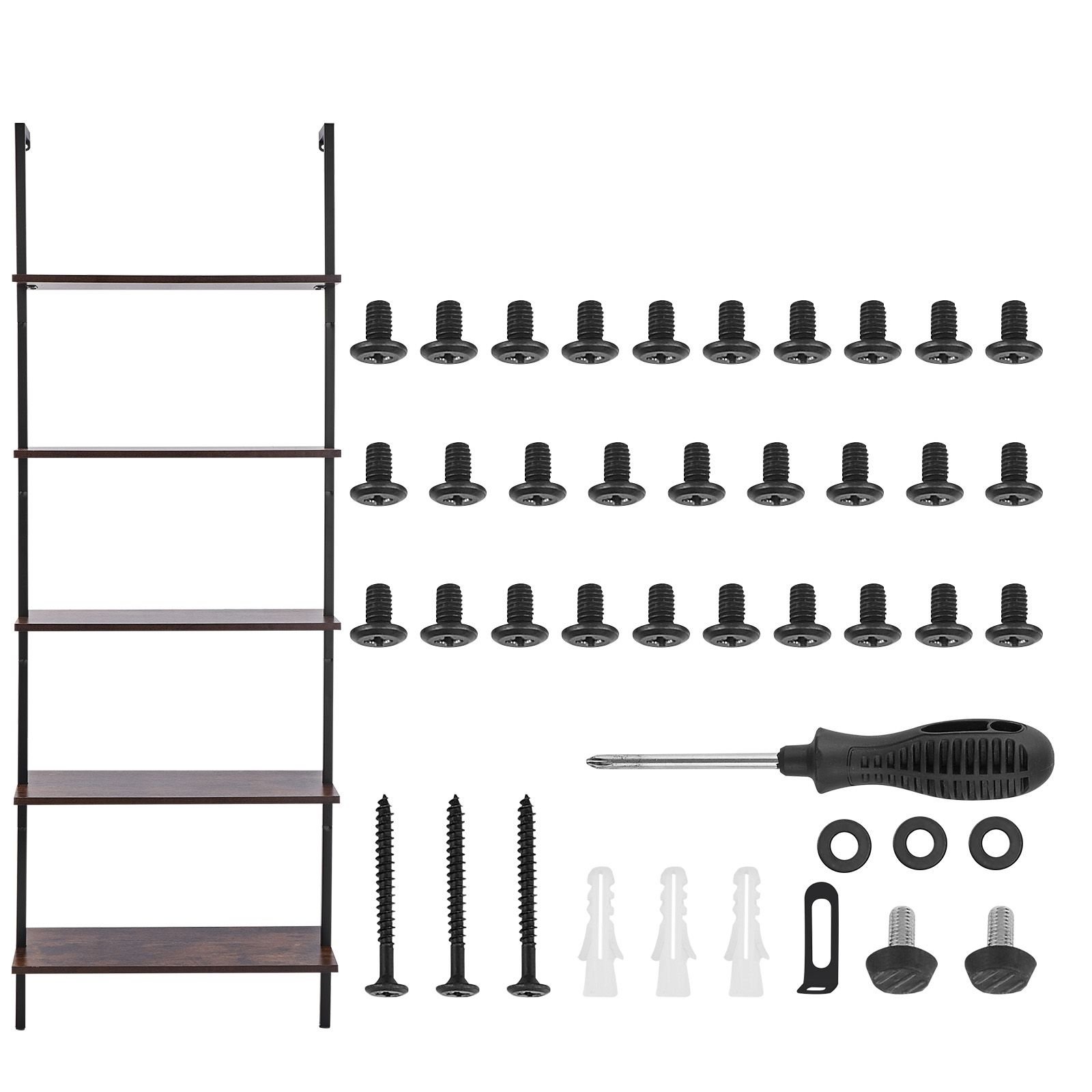 ladder shelf 5 tier bookshelf 24x118in open wall mounted ladder shelf with metal framestorage rack sundries holder for kitchen bedroom bathroom living room black.jpg