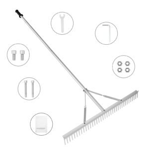 Landscape Rake, 36" Head Aluminum Landscape Rake, Lake Weed Rake with 75" Long Handle, for Loosening Soil, Lawn Care, Weeding Lake, Garden, Pond