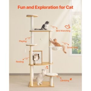 large cat tree 689 inches tall cat tower multi level cat condo furniture activity center with cozy perches sisal scratching posts hammock big kittens house for indoor cats play rest 1.jpg