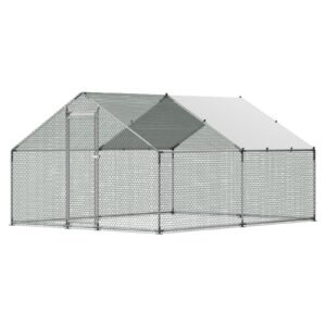 Large Metal Chicken Coop, 9.8 x 13.1 x 6.6 ft, Walk-in Chicken Runs with Waterproof Cover, Spire Roof Hen House Enclosure with Lock, Outdoor Duck Rabbit Cage Poultry Pen for Backyard, Farm, Yard