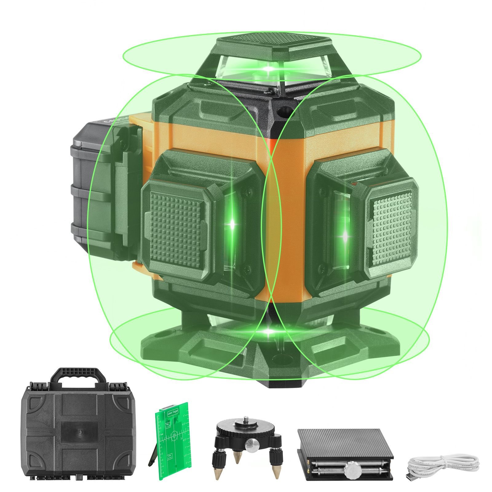 laser level, 100ft, self leveling manual green 4 x 360° cross 16 line laser, ip54 waterproof remote control manual self leveling mode & 5h continuous working time line laser, battery include