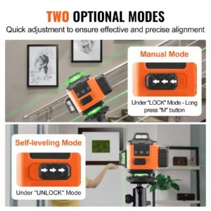 laser level, 100ft, self leveling manual green 4 x 360° cross 16 line laser, ip54 waterproof remote control manual self leveling mode & 5h continuous working time line laser, battery include