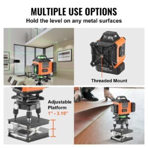 laser level, 100ft, self leveling manual green 4 x 360° cross 16 line laser, ip54 waterproof remote control manual self leveling mode & 5h continuous working time line laser, battery include