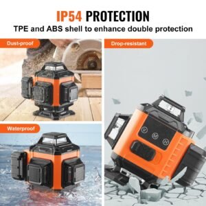 laser level, 100ft, self leveling manual green 4 x 360° cross 16 line laser, ip54 waterproof remote control manual self leveling mode & 5h continuous working time line laser, battery include