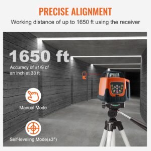 laser level 1650ft 360 degree self leveling red cross line laser 5 rotation speeds 4 scanning angles adjustment ip66 waterproof remote control manual self leveling mode battery included 3.jpg