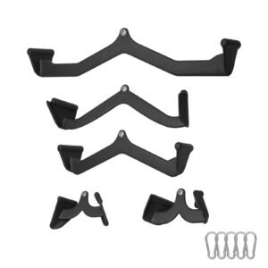 LAT Pulldown Attachments, Cable Machine Rowing T-bar V-bar 5 Set, Tricep Pull Down Bar, Back Strength Training Rubber Coated Handle Grip, Bicep Curl Tricep Lat Pulldown Bar for Home Gym Fitness
