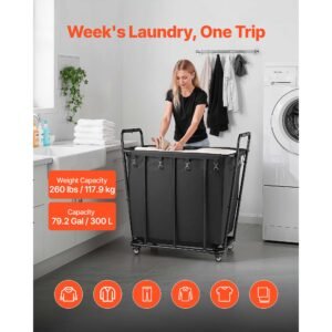 laundry cart rolling grocery utility cart with waterproof liner swivel wheels 260 lbs large load capacity heavy duty shopping basket for laundry shopping camping grocery luggage black 4.jpg