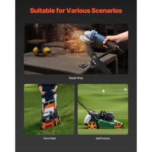 lawn mower blade sharpener, 15° 45° adjustable lawnmower blade sharpening tool with 4 adapter pins, ball bearing design & 25mm enlarged handle, compatible with most angle grinders