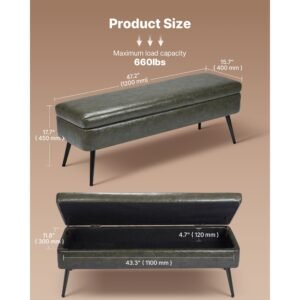 leather storage ottoman bench pu leather bench with storage and metal legs modern shoe benches seat for entryway upholstered end of bed benches for living room dining room hallway green 1.jpg