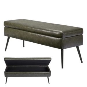 leather storage ottoman bench pu leather bench with storage and metal legs modern shoe benches seat for entryway upholstered end of bed benches for living room dining room hallway green.jpg