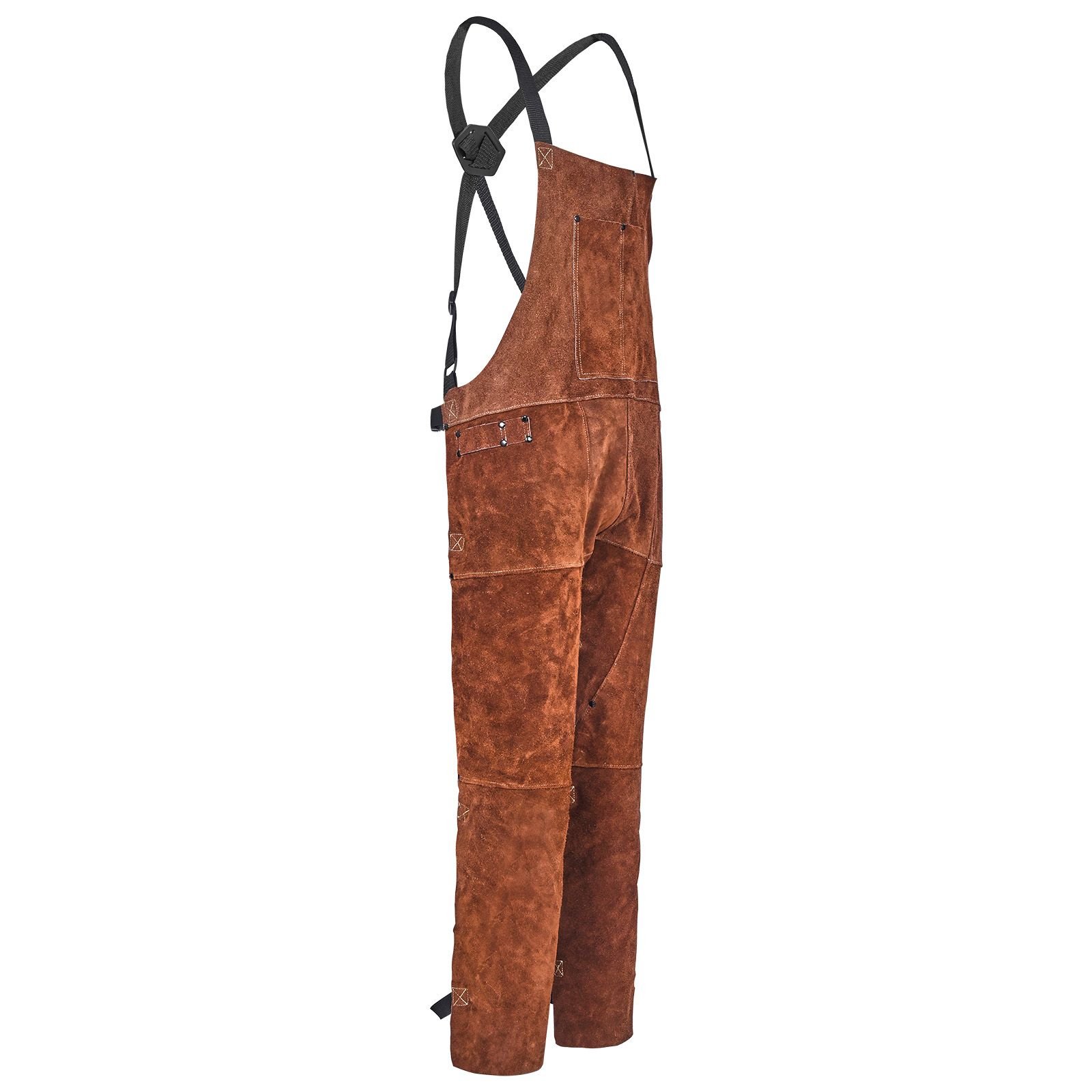 leather welding apron split leg, heavy duty cowhide flame resistant welding pants for men women, heat resistant safety apron with 3 pockets for woodworking, gardening, blacksmithing, m size