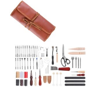 Leather Working Tools Kit, 72 PCS Leather Craft Tools with Portable Leather Storage Bag, Engraving Punching Sewing Stamping Sanding Tools, Ideal for Beginners DIY Enthusiasts and Professionals