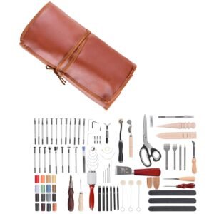Leather Working Tools Kit, 92 PCS Leather Craft Tools with Portable Leather Storage Bag, Engraving Punching Sewing Stamping Sanding Tools, Ideal for Beginners DIY Enthusiasts and Professionals