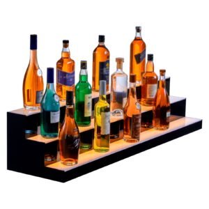 led lighted liquor bottle display 3 tiers 48 inch commercial illuminated home bar shelf 3 steps whiskey rack stand acrylic drink shelves with rf remote app control and multicolor lighting 2.jpg