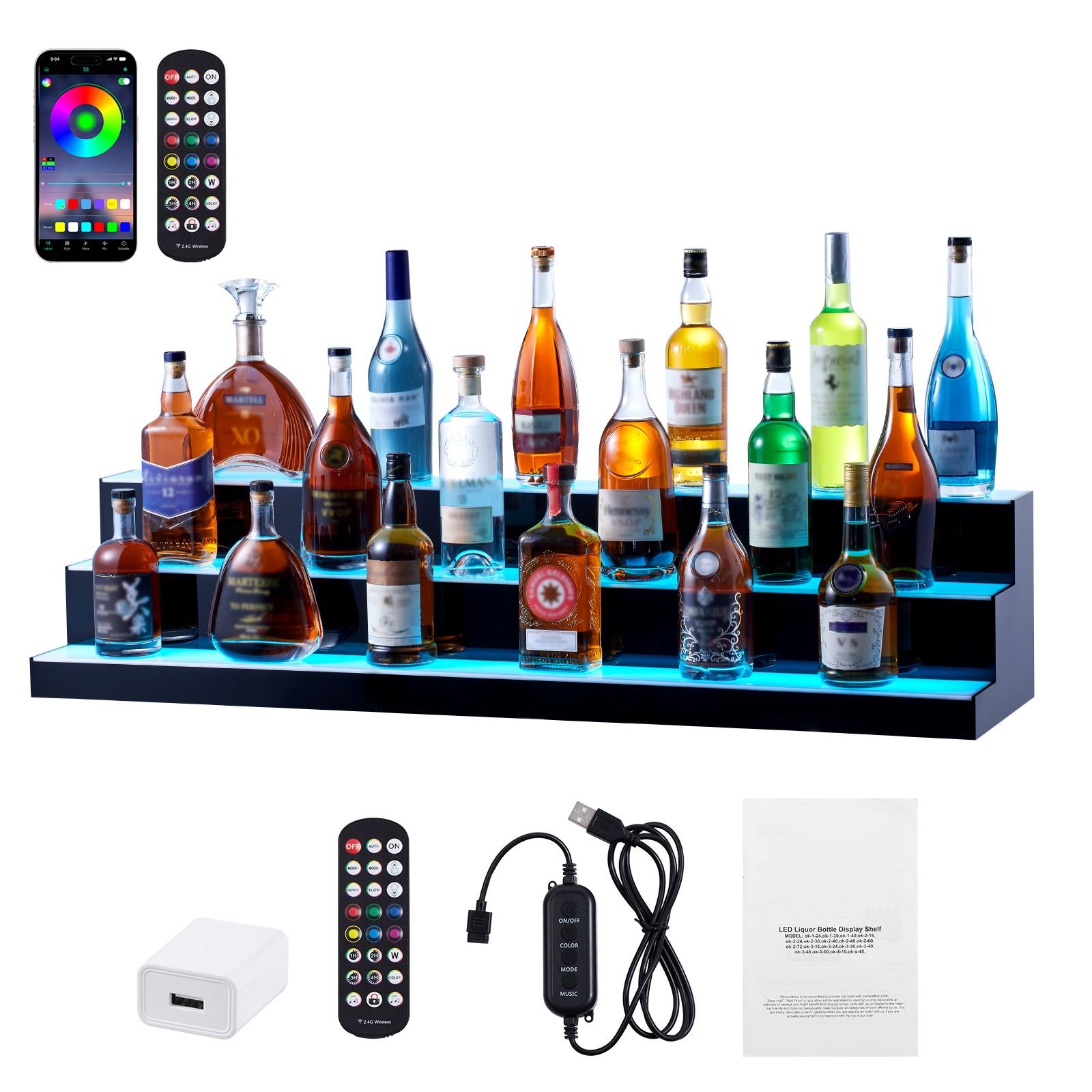 led lighted liquor bottle display 3 tiers 48 inch commercial illuminated home bar shelf 3 steps whiskey rack stand acrylic drink shelves with rf remote app control and multicolor lighting.jpg