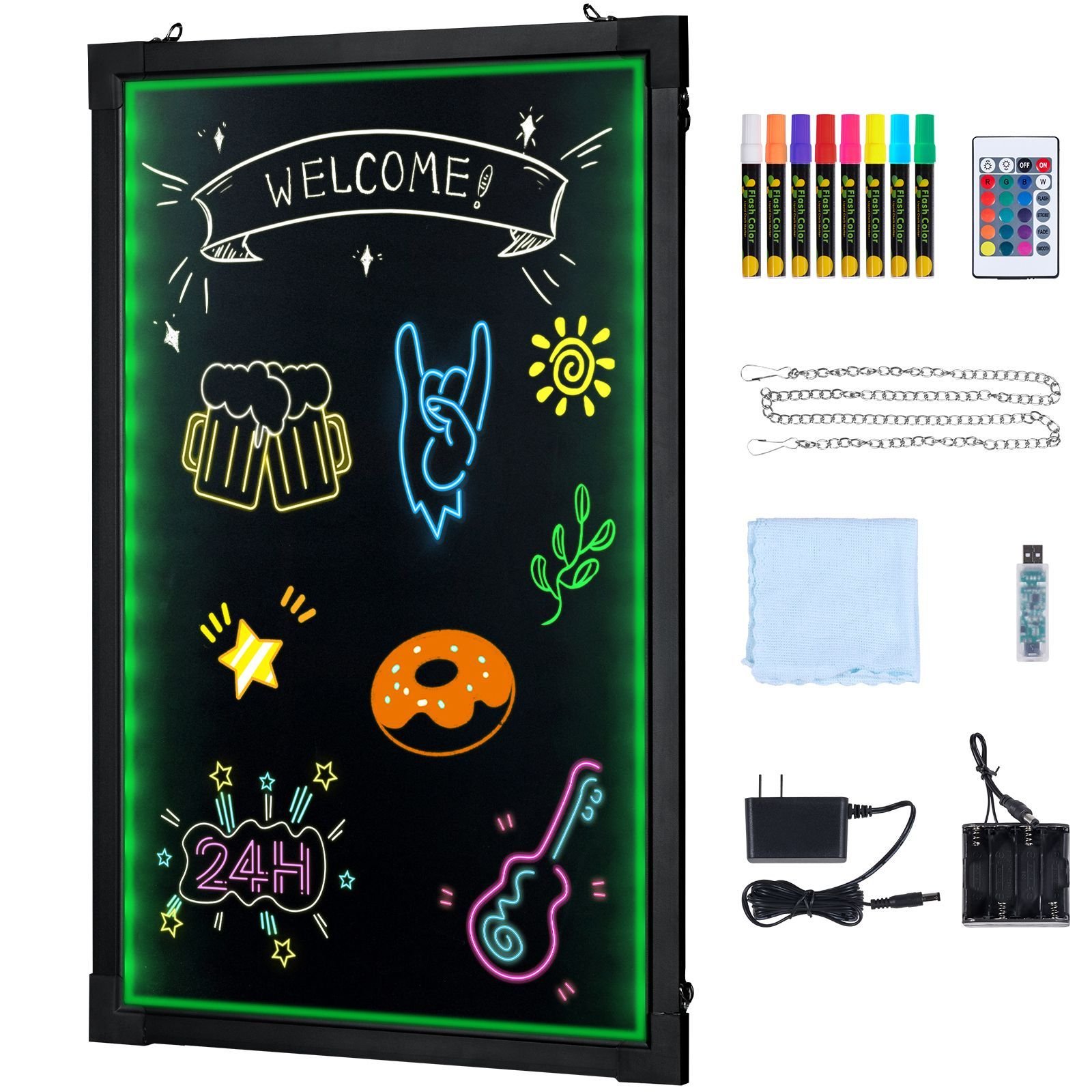 led message writing board 16x12 illuminated erasable lighted chalkboard neon effect menu sign board drawing board with 8 fluorescent chalk markers and remote control for home wedding shop.jpg