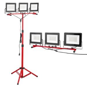 LED Work Light with Stand, 15000 Lumens, Three-Head Portable Camping Light with Individual Switch, Tripod Stand, 10.83 ft Power Cord, for Indoor Outdoor Job Site Construction, IP65 Waterproof