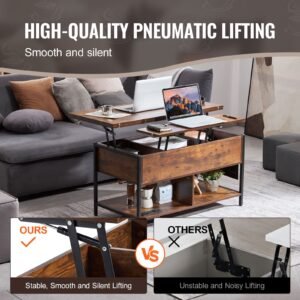 lift top coffee table 394 in rectangle coffee table with extra storage pockets flipable coffee table with power strip usb ambient lighting for living room brown 2.jpg