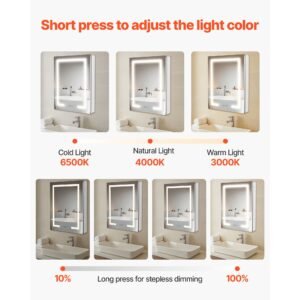 lighted medicine cabinet with mirror 20 x 26 in recessed or wall mount 3 color dimmable led bathroom medicine cabinet with double side mirror adjustable shelves memory anti fog function 2.jpg