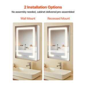 lighted medicine cabinet with mirror 20 x 26 in recessed or wall mount 3 color dimmable led bathroom medicine cabinet with double side mirror adjustable shelves memory anti fog function 4.jpg
