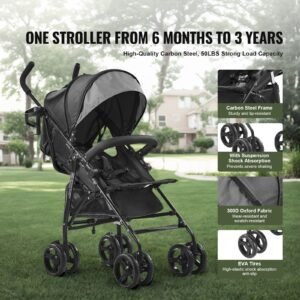 lightweight stroller compact easy fold multiposition recline canopy backrest carbon steel frame large storage basketcup holder umbrella toddler baby stroller for travel dark grayblack 3.jpg