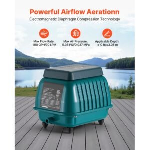 Linear Air Pump, 1110 GPH Air Flow, Septic Aerator Pump, Aeration System for 10 ft Deep Ponds, Fit for Septic Tanks, Aquariums, Waste Treatment, Seafood Restaurants, Fish Farms, Hydroponics