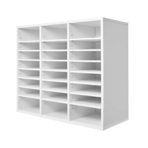 Literature Organizer, 24 Compartments Office Mailbox with Adjustable Shelves, Wooden Mailbox Sorter Medium Density Fiberboard Office Home Classroom Storage for Files, Documents, Papers, White